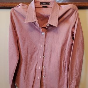 Alara Slim-Stripe Button-Down Shirt in Rust and White